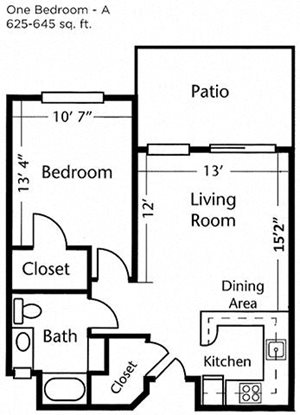 One bedroom One bathroom Floor Plan at Cogir of Vallejo Hills, Vallejo, 94591